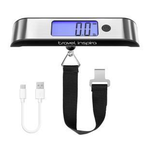 imagetravel inspira Rechargeable Luggage Scale 110lb50kg  Large Backlit Display  Stainless Steel  Portable Digital Hanging Scale for Suitcases Bags Packages USB C Charging Included