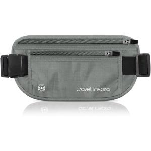 imagetravel inspira Travel Money Belt with Slim AntiTheft RFID Blocking Passport Holder for Travel Concealed under Clothes for Ultimate Protection of Credit Cards Cash Passport ampamp Documents BeigeGrey