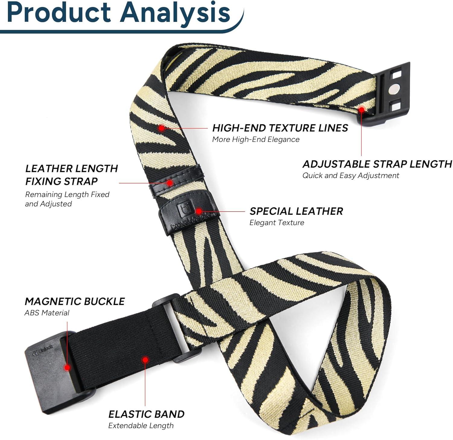 imageTravel Inspira Magnetic QuickRelease Travel Belt for Luggage Strap  HandsFree Lightens Load Secures Multiple Bags Adjustable ampamp Lightweight for Effortless TravelGold Zebra Print