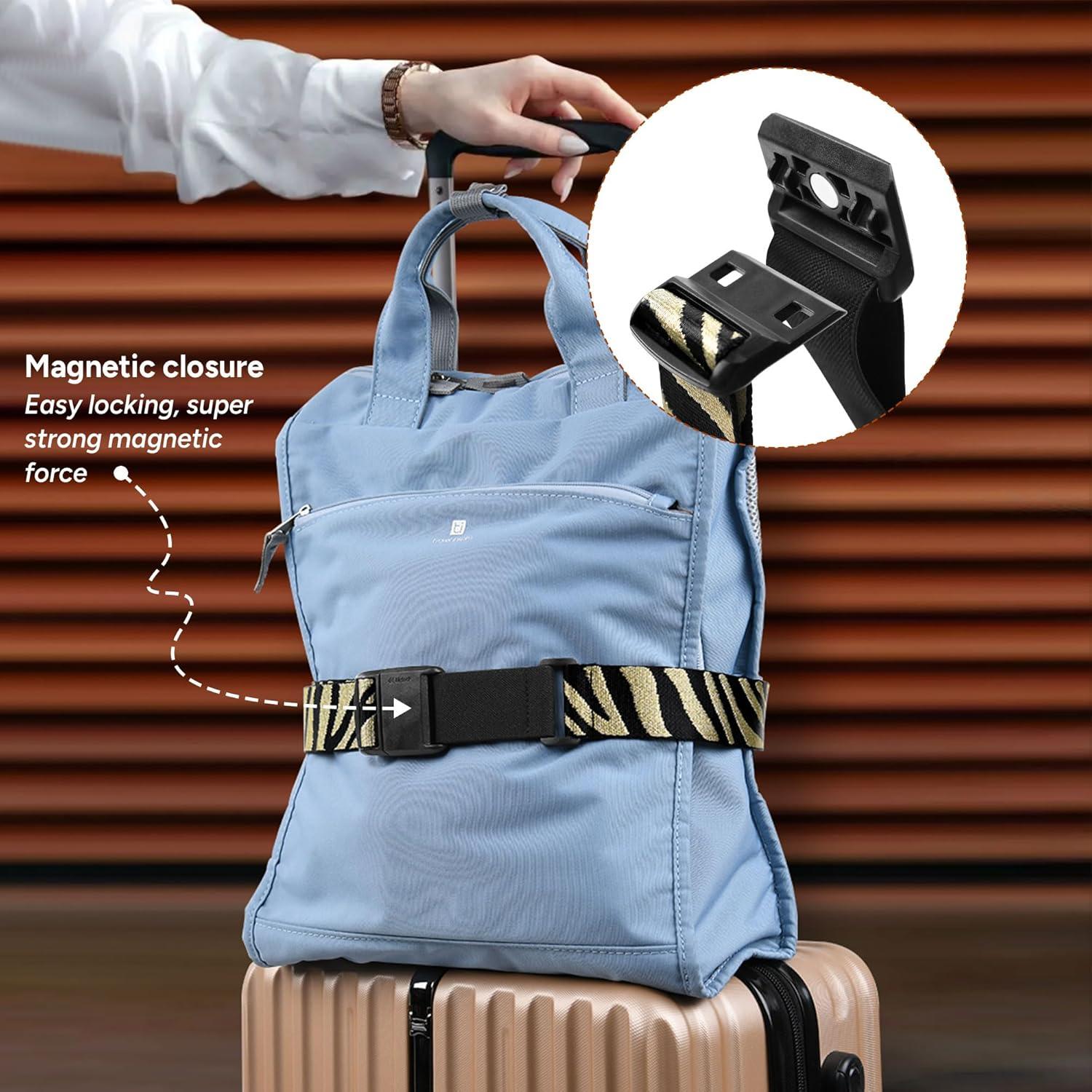 imageTravel Inspira Magnetic QuickRelease Travel Belt for Luggage Strap  HandsFree Lightens Load Secures Multiple Bags Adjustable ampamp Lightweight for Effortless TravelGold Zebra Print