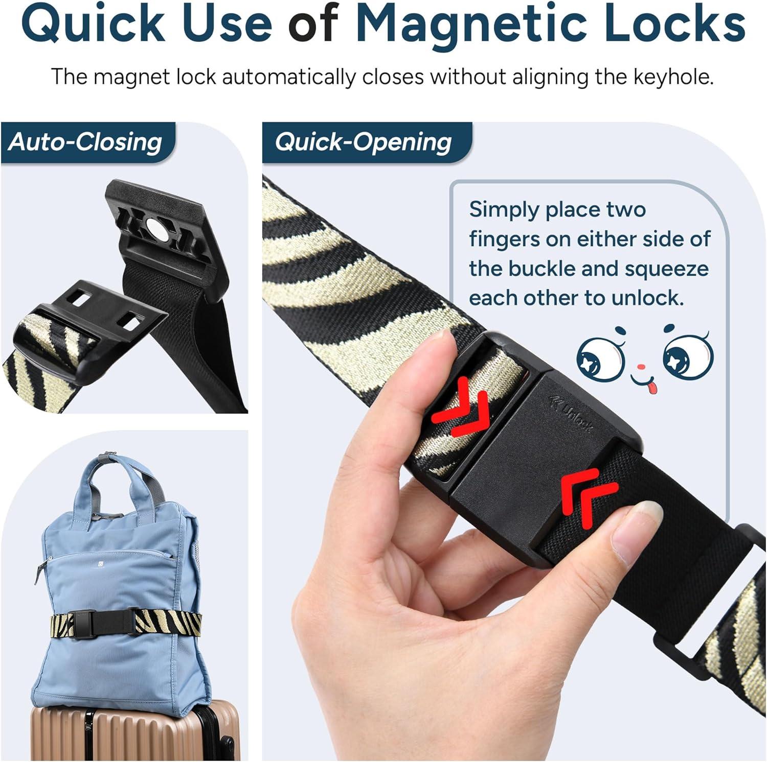 imageTravel Inspira Magnetic QuickRelease Travel Belt for Luggage Strap  HandsFree Lightens Load Secures Multiple Bags Adjustable ampamp Lightweight for Effortless TravelGold Zebra Print