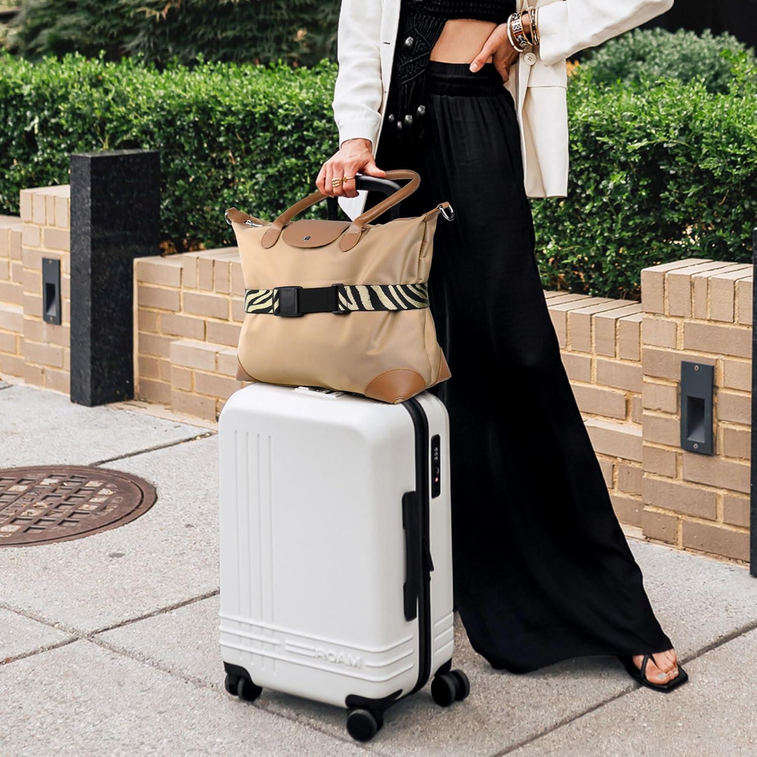 imageTravel Inspira Magnetic QuickRelease Travel Belt for Luggage Strap  HandsFree Lightens Load Secures Multiple Bags Adjustable ampamp Lightweight for Effortless TravelGold Zebra Print
