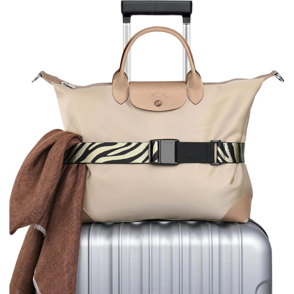 imageTravel Inspira Magnetic QuickRelease Travel Belt for Luggage Strap  HandsFree Lightens Load Secures Multiple Bags Adjustable ampamp Lightweight for Effortless TravelGold Zebra Print