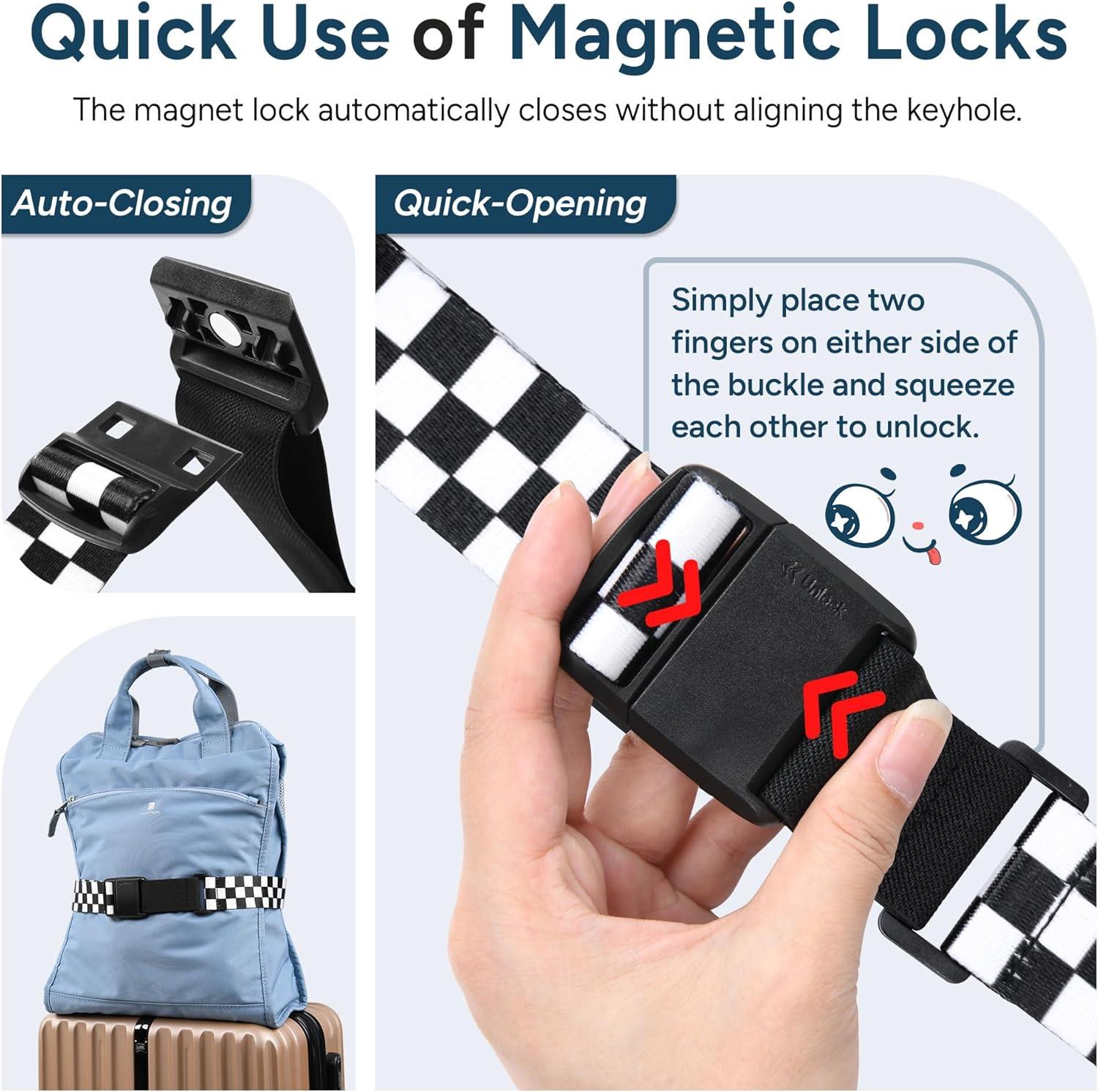 imageTravel Inspira Magnetic QuickRelease Travel Belt for Luggage Strap  HandsFree Lightens Load Secures Multiple Bags Adjustable ampamp Lightweight for Effortless TravelBlack and white checkerboard