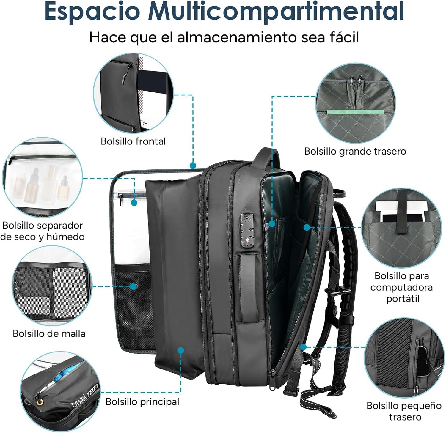 imagetravel inspira Vacuum Compression Backpack 65L Carry On Backpack with Electric Pump TSA Lock Water Resistant Laptop Compartment for Travel Camping Business Weekend Trips