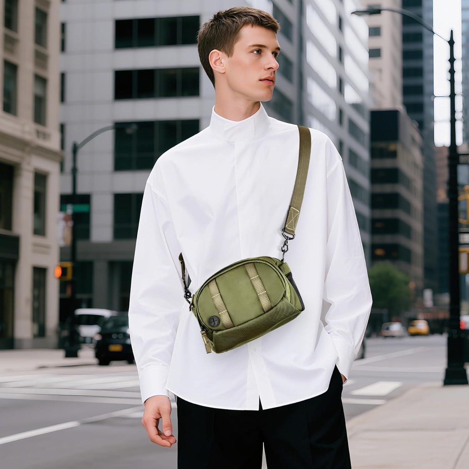 imageLightweight Crossbody Bag 5L Unisex Sling Pack Shoulder Bags AntiTheft USB ChargingArmy Green