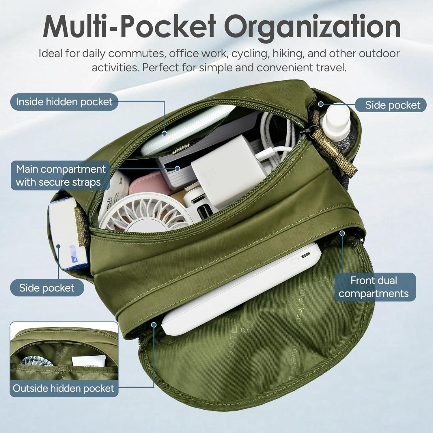 imageLightweight Crossbody Bag 5L Unisex Sling Pack Shoulder Bags AntiTheft USB ChargingArmy Green