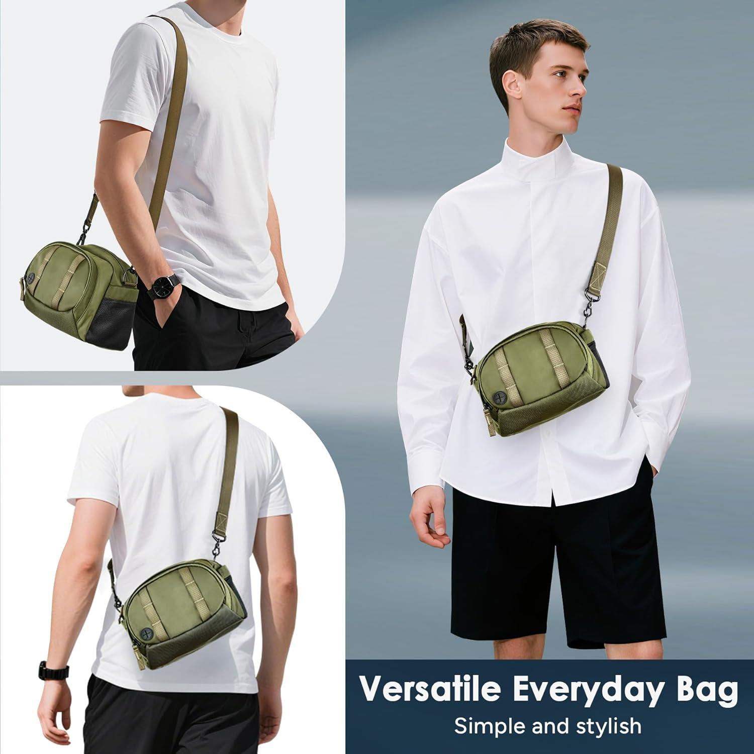 imageLightweight Crossbody Bag 5L Unisex Sling Pack Shoulder Bags AntiTheft USB ChargingArmy Green