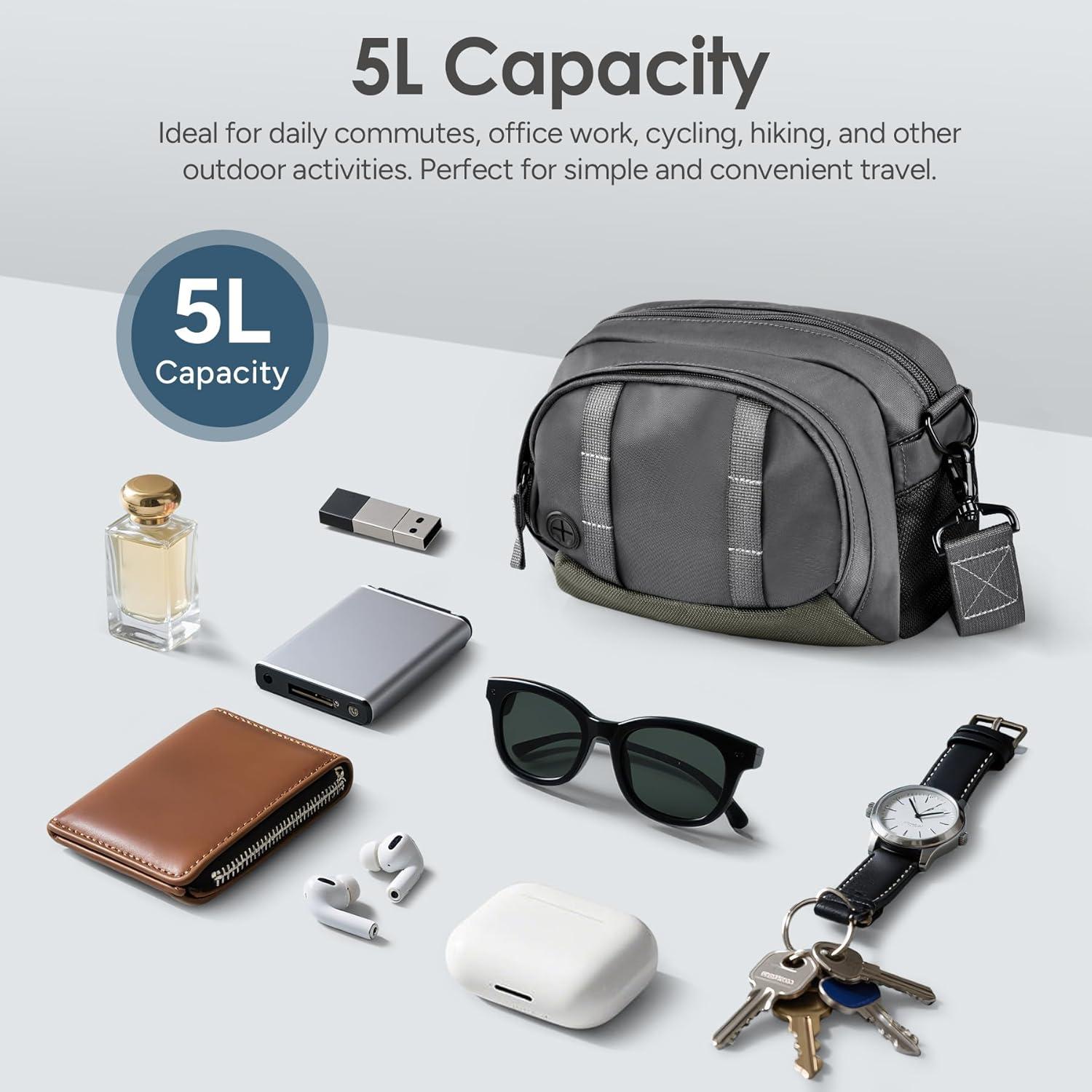 imageLightweight Crossbody Bag 5L Unisex Sling Pack Shoulder Bags AntiTheft USB ChargingGray