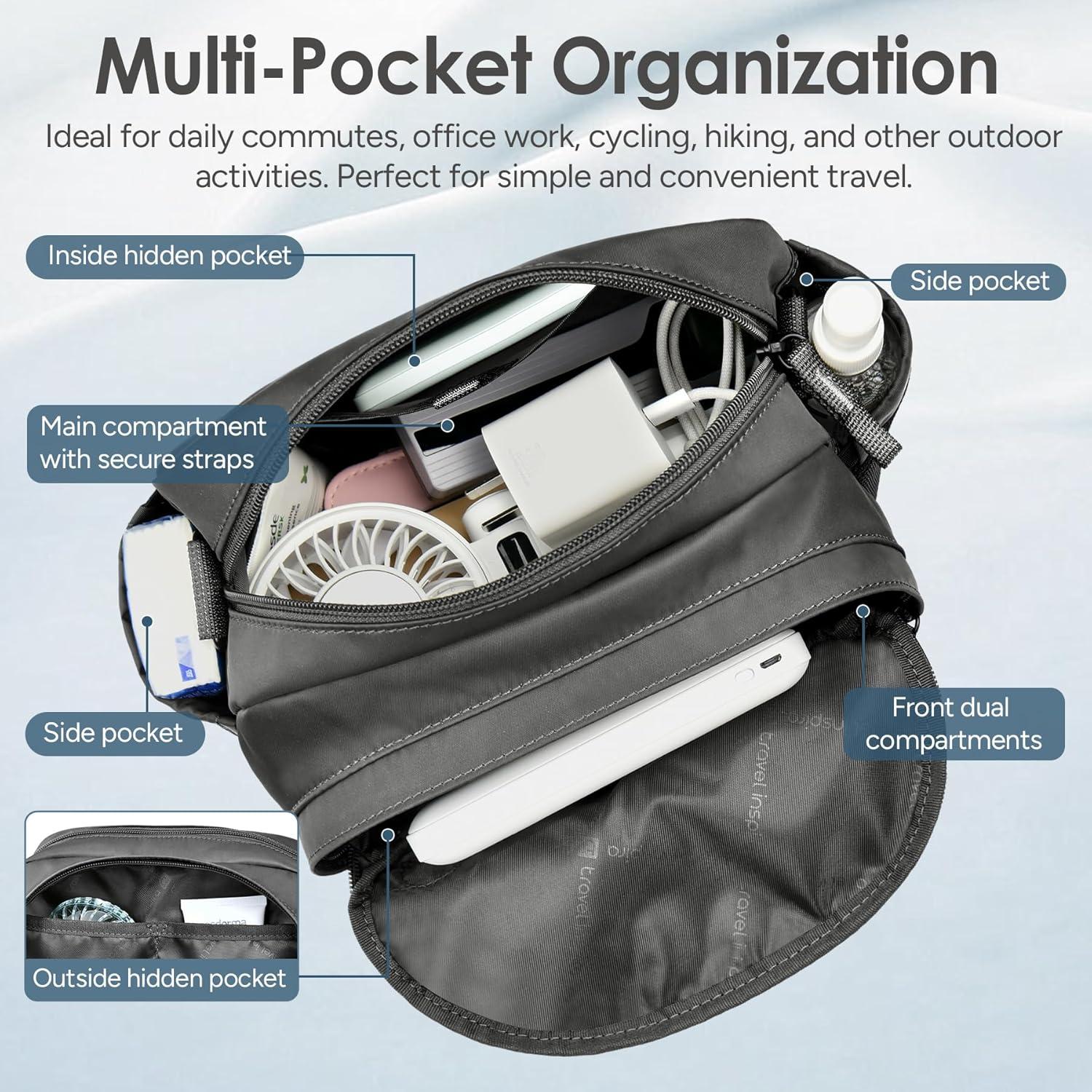 imageLightweight Crossbody Bag 5L Unisex Sling Pack Shoulder Bags AntiTheft USB ChargingGray